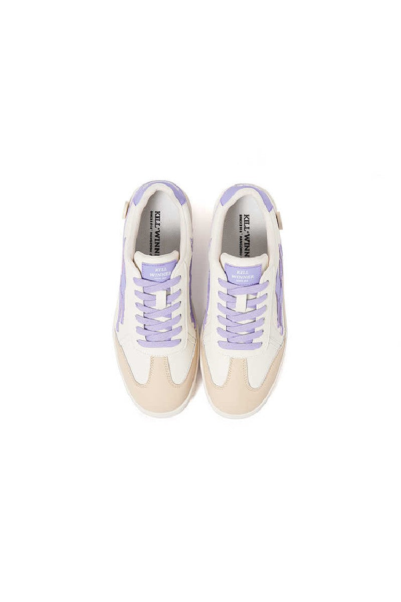 Cream Purple Leather Low-Top Court Sneakers - Wolvess