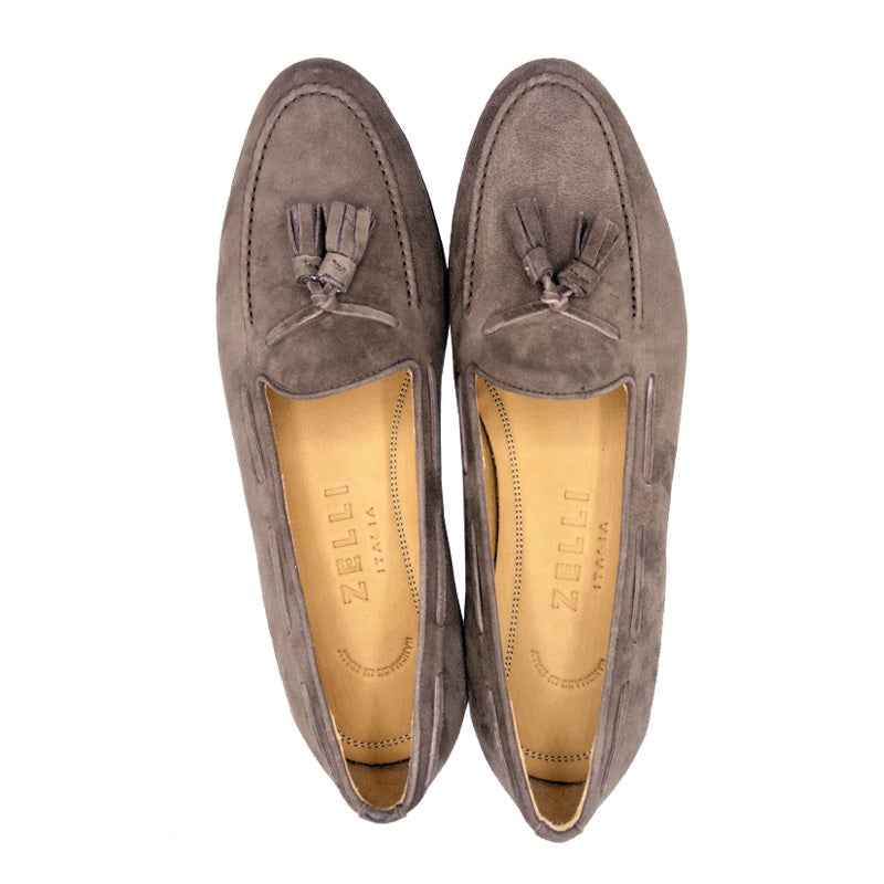 16-580-MOC NAPLES Italian Kid Suede Tassel Loafer, Mocha Zelli Italia