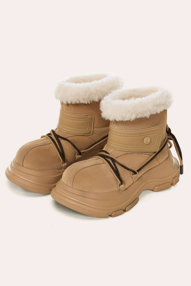 Tan Suede Winter Boot with White Faux Fur Trim - Wolvess