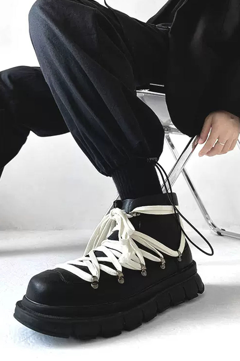 Fashion Black Platform Hiking Combat Boots - Wolvess