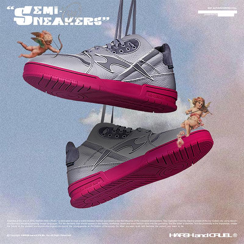 Grey and Pink Classic Low Top Sneakers - Wolvess