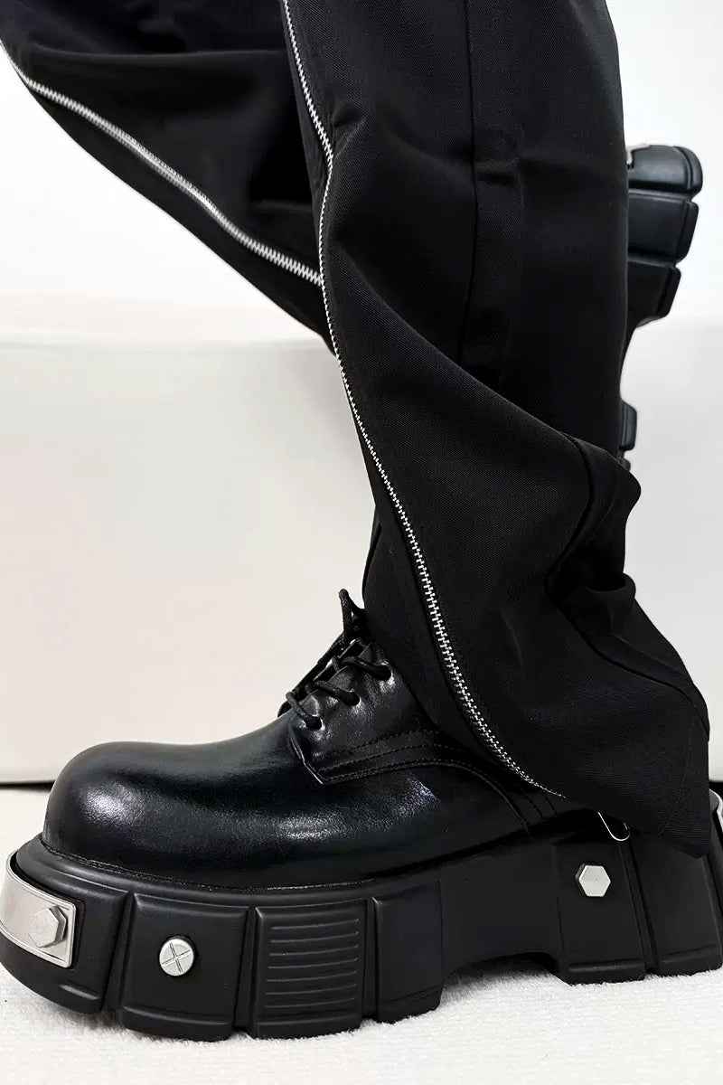 Black Metal Platform Derby Shoes