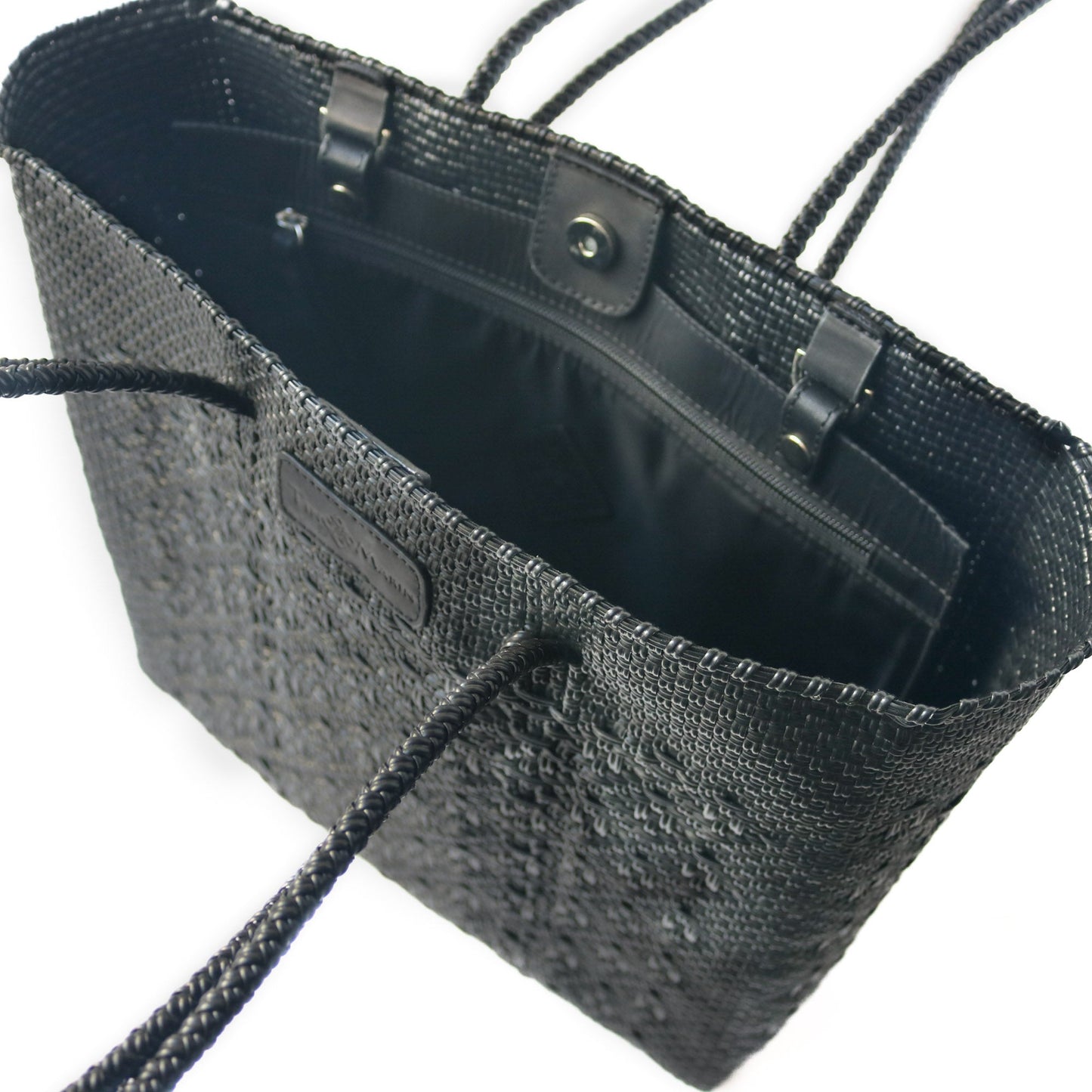 All Black Woven Tote Tin Marin Brand