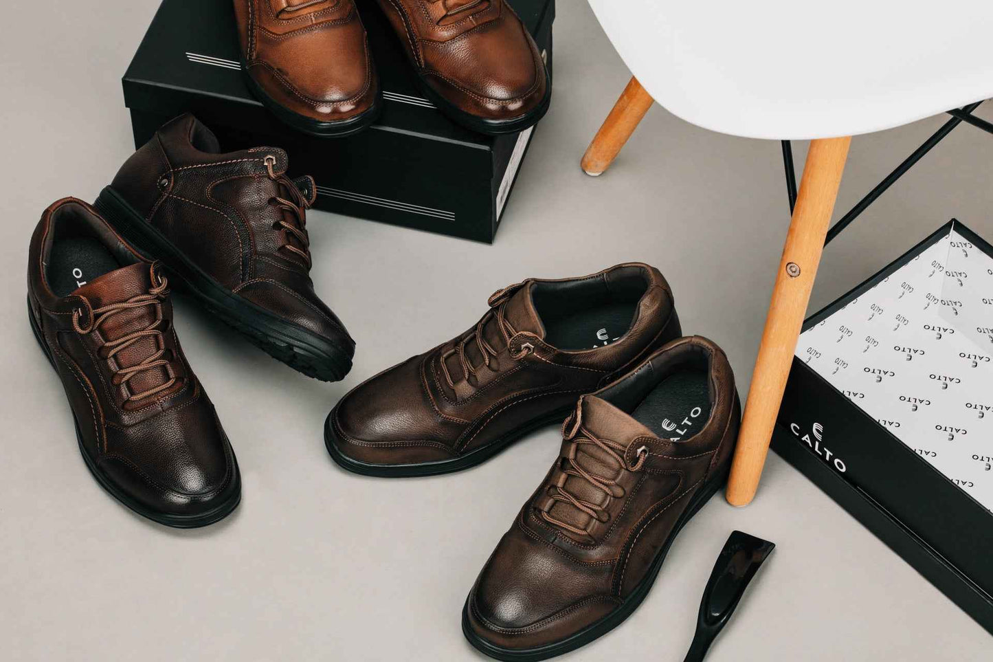 CALTO - K3045 - 2.8 Inches Taller (Dark Brown) - Lace Up Casual Walker - Lightweight Tallmenshoes.com