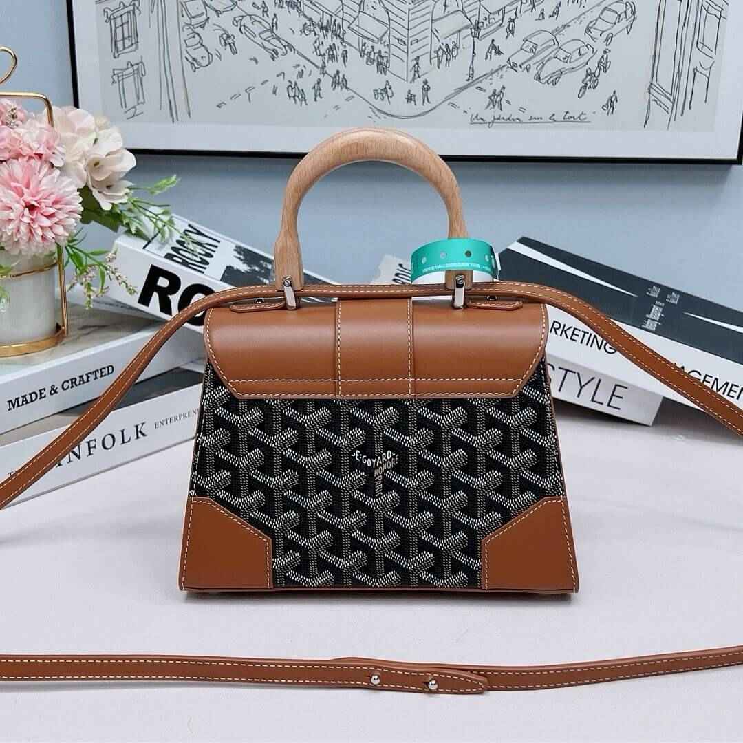 Brown Goyardine Coated Canvas and Leather PM Saigon Top Handle Bag