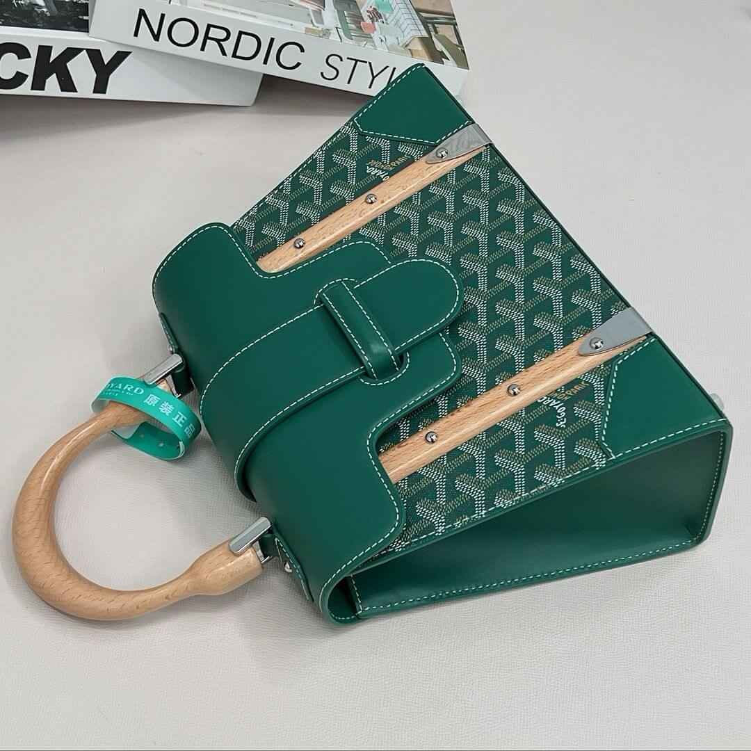 Green Goyardine Coated Canvas and Leather PM Saigon Top Handle Bag