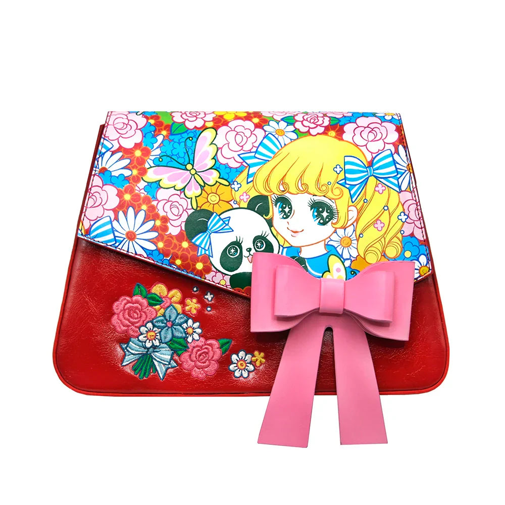 Red Floral Anime Bow Crossbody Bag - Wolvess