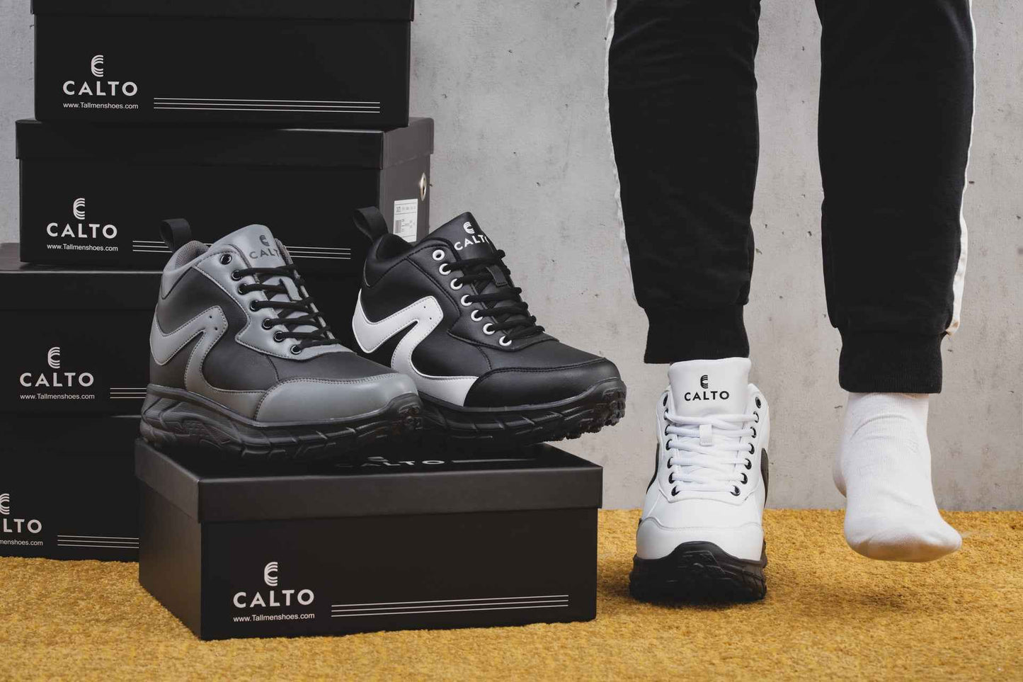 CALTO - S22772 - 4 Inches Taller (Black/White) - Hiking Style Boots Tallmenshoes.com