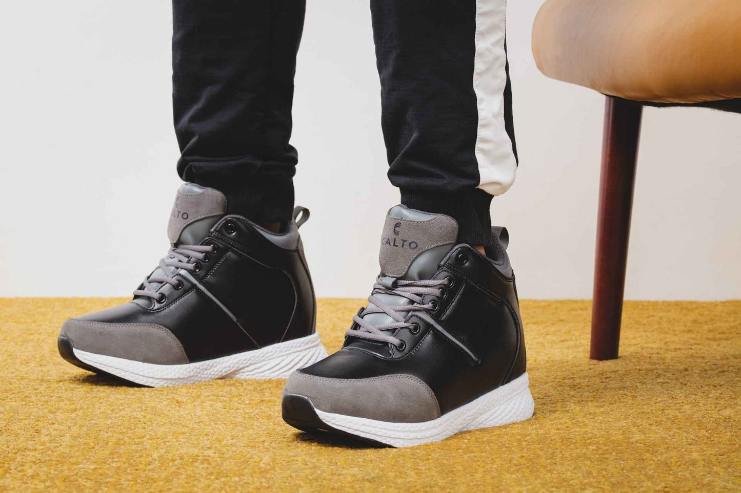 CALTO - S22817 - 3.6 Inches Taller (Black/Grey) - High - Top Sneakers Tallmenshoes.com
