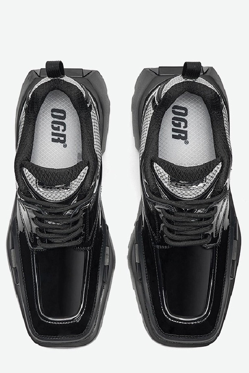 Square-Toe Patent Platform Chunky Sneakers - Wolvess