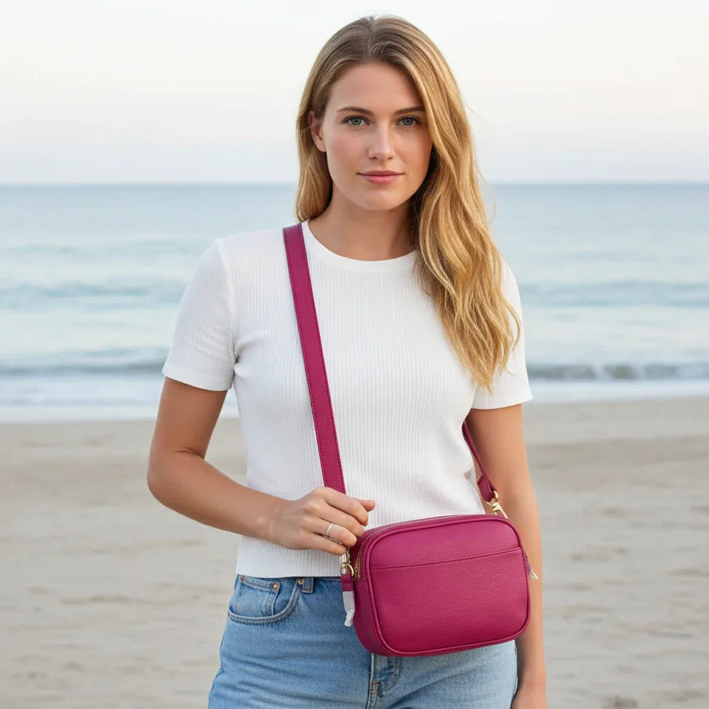 Sophia Double Zipper Leather Crossbody MiamiLeathers.com
