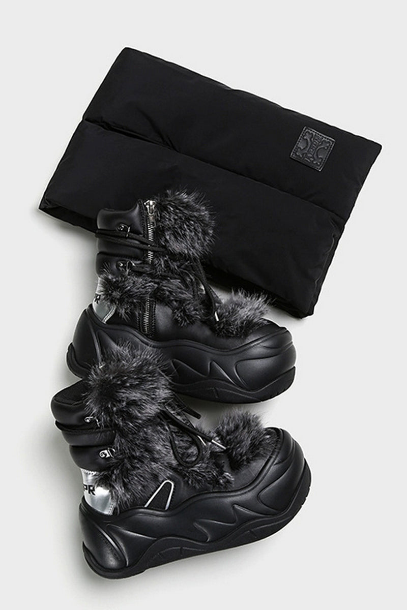 Black Furry Platform Winter Moon Boots - Wolvess