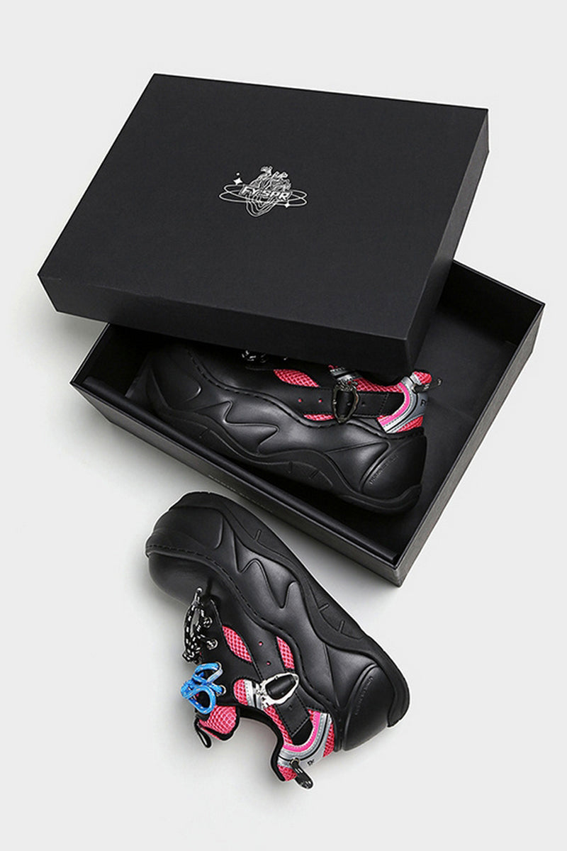 Black Pink Mesh Platform Chunky Sneakers - Wolvess
