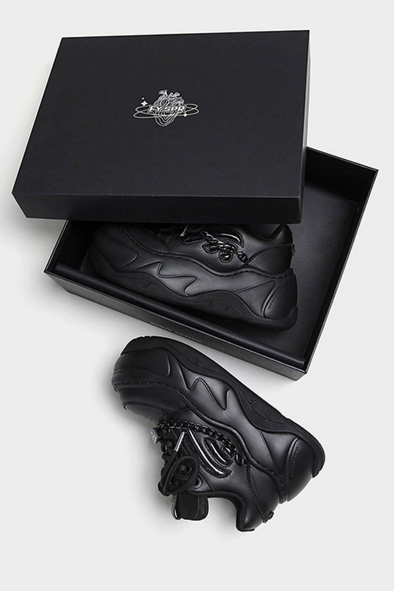 All Black Chain Platform Wave Sneakers - Wolvess