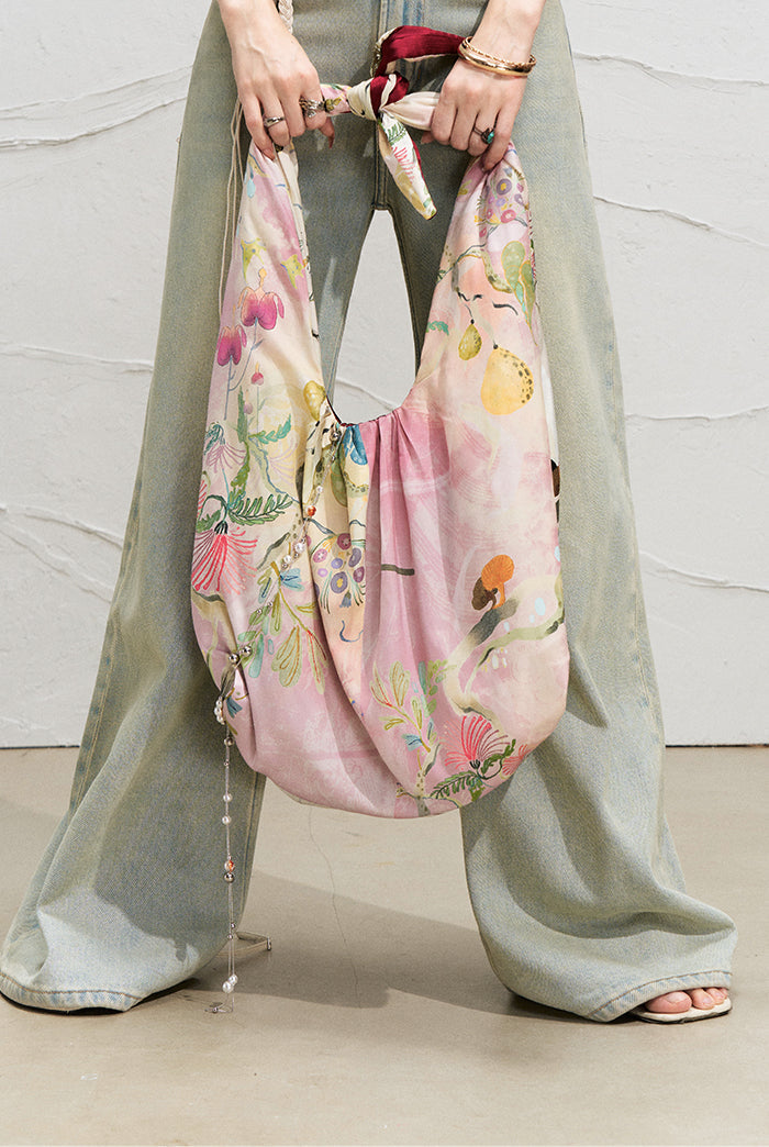 Floral Print Canvas Hobo Bag - Wolvess
