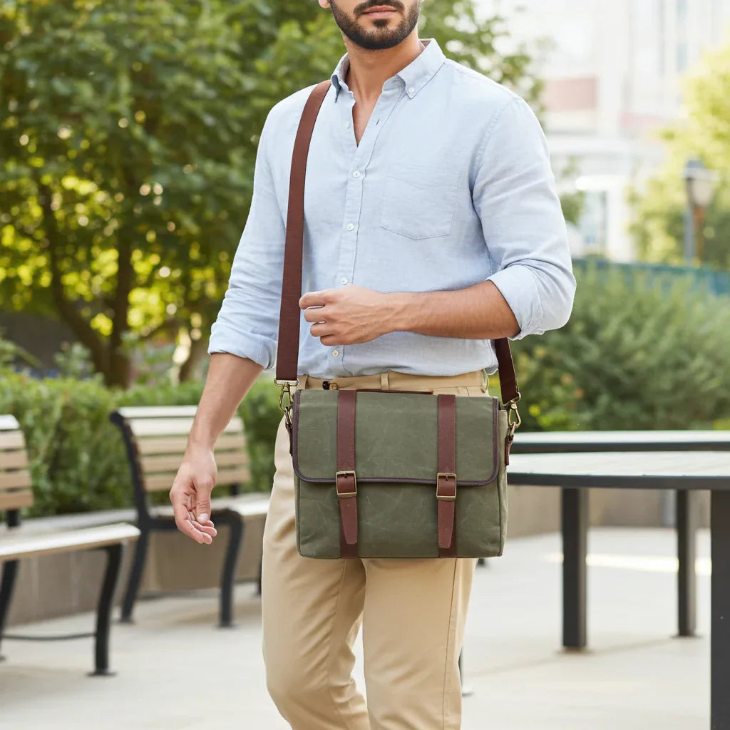 Maxwell Waxed Canvas Messenger Bag – Canvas & Leather Crossbody MiamiLeathers.com