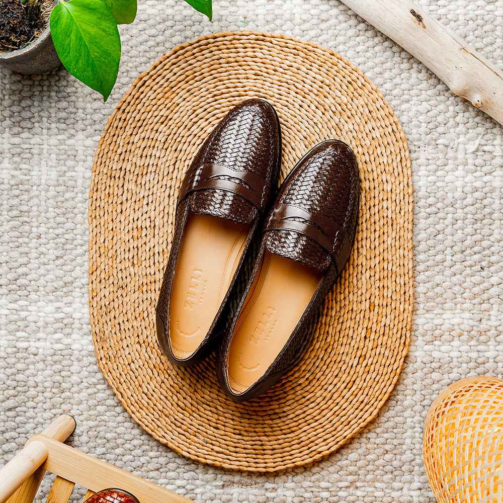 15-585-BRN NICOLA Italian Calfskin Basketweave, Dark Brown Zelli Italia
