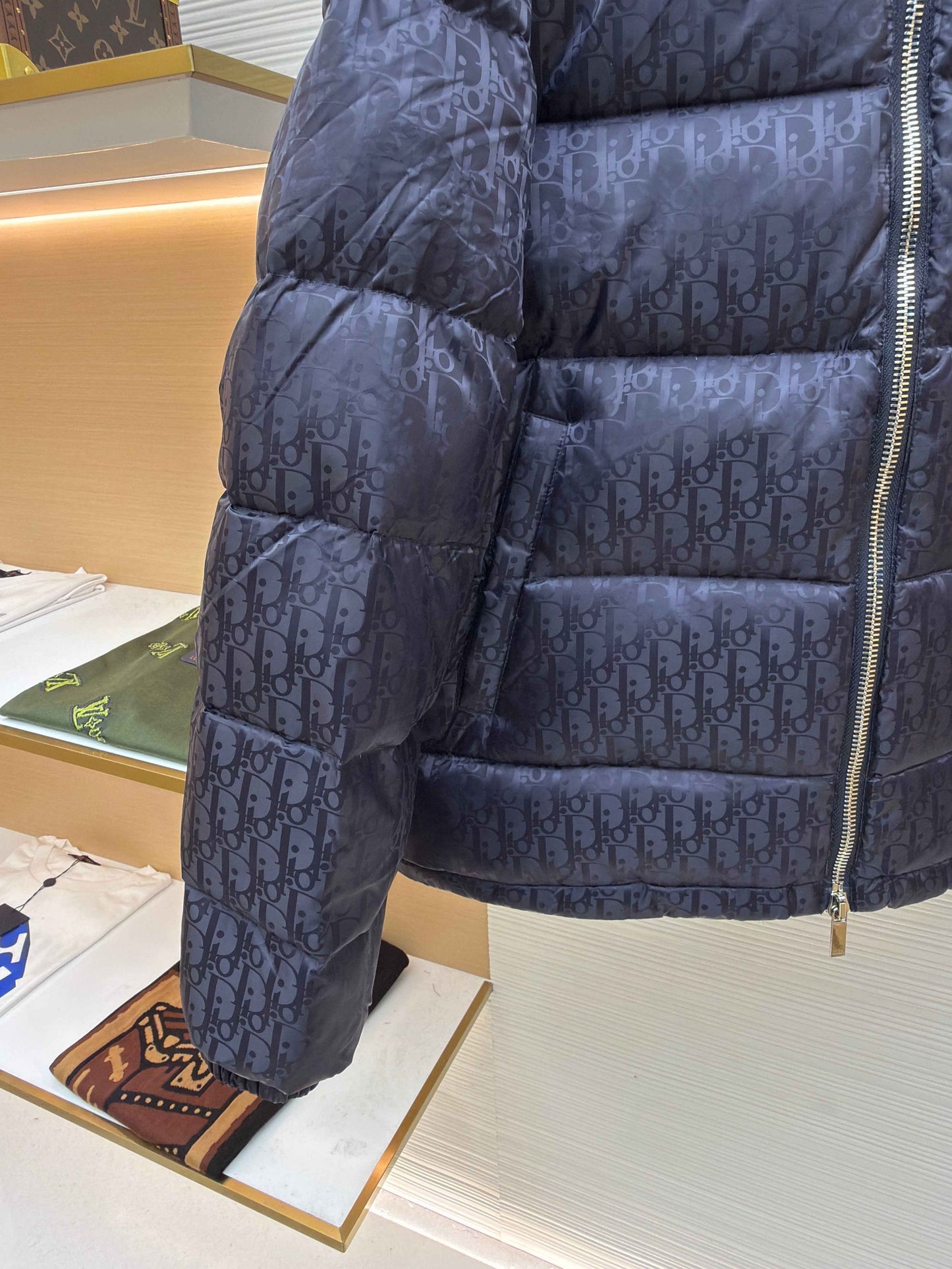 Dior Oblique Navy Blue Technical Jacquard Down Jacket