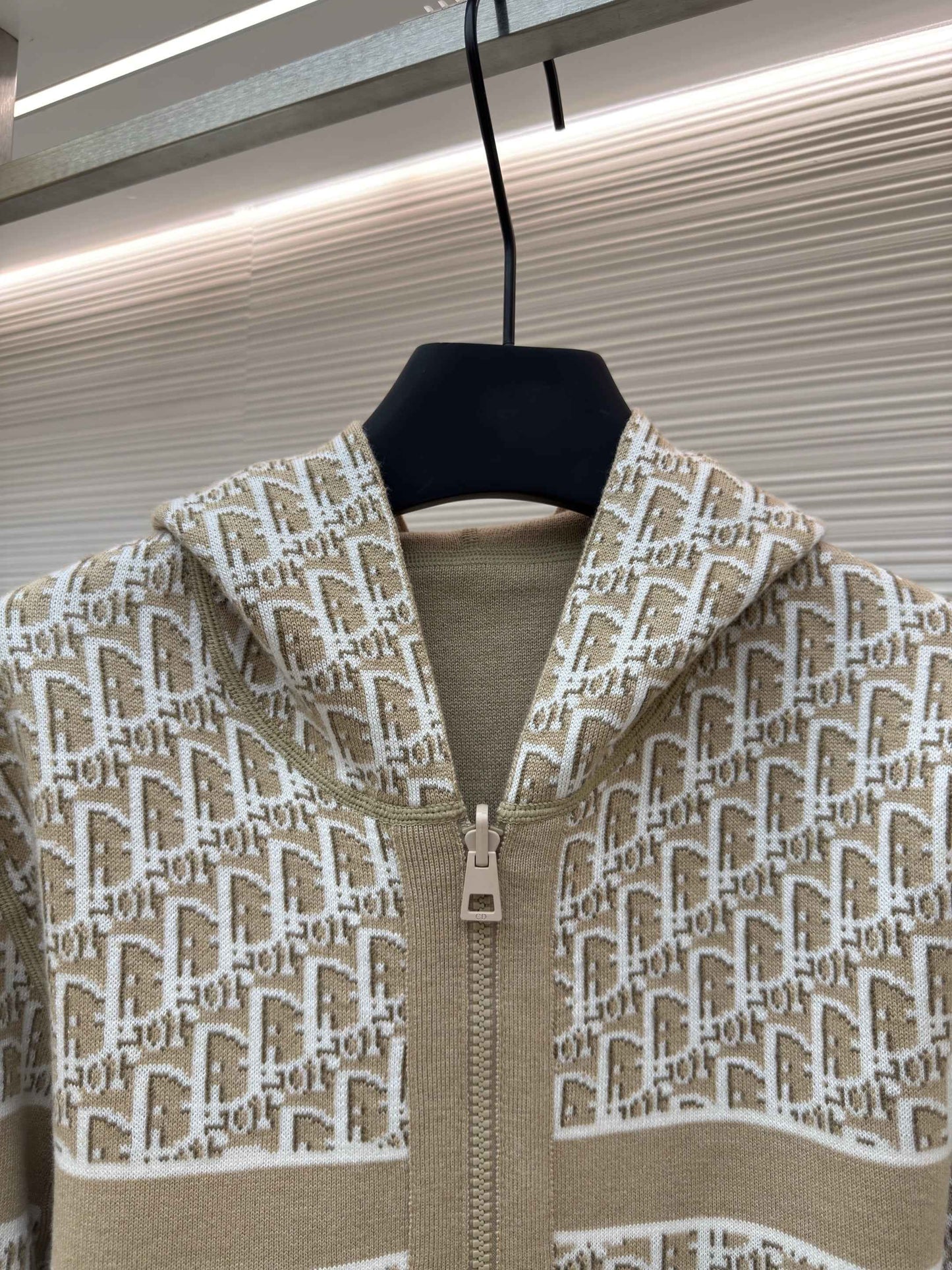 Dior Oblique Beige Reversible Zipped Cardigan with Hood