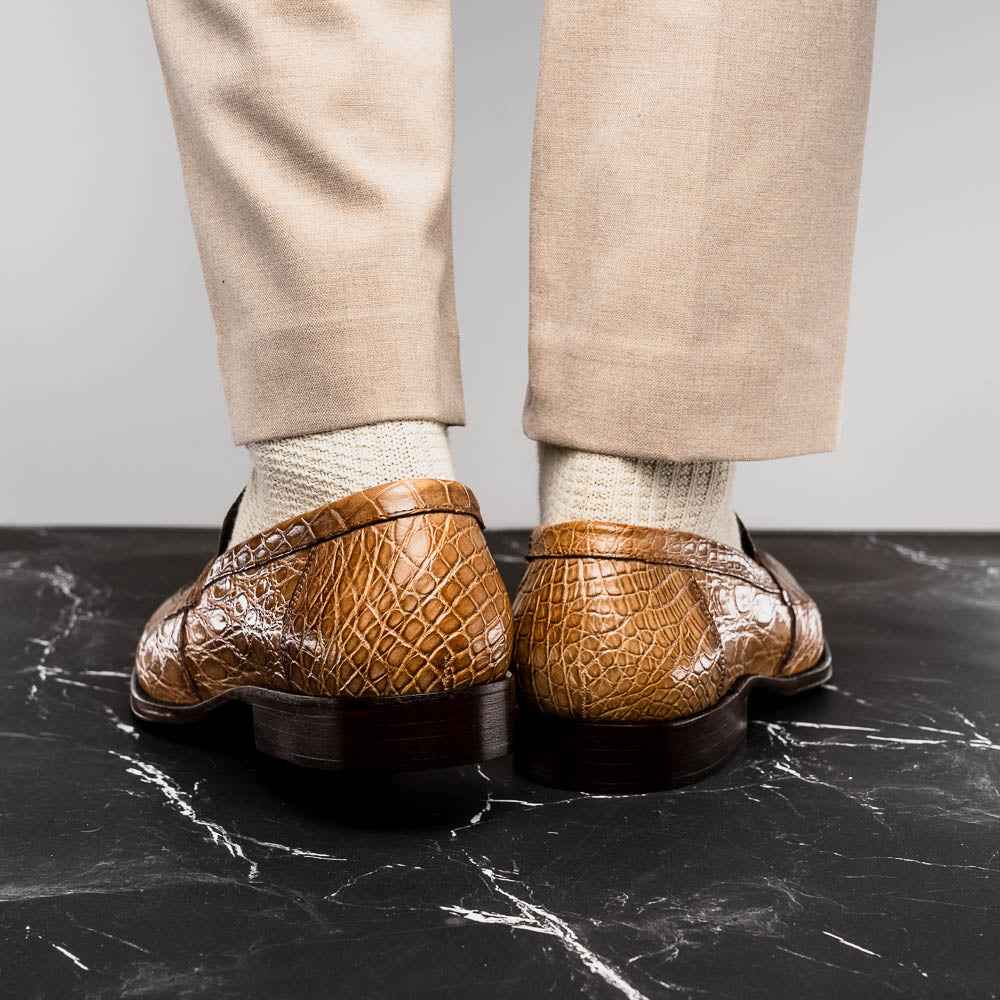 11-201-TPE ROMA Crocodile Penny Loafer, Taupe Zelli Italia