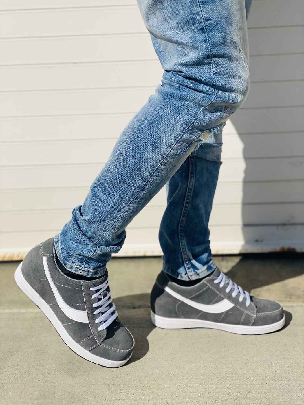 2.8-Inch TOTO Gray & White Suede Leather Sneakers - A1911 Tallmenshoes.com