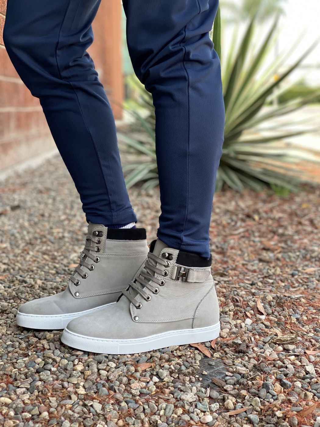CALTO - T53120 - 2.6 Inches Taller (Nubuck Grey) - High top sneak-boot Tallmenshoes.com