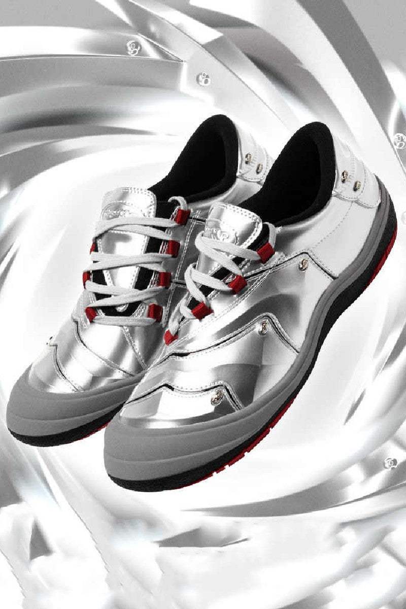 Metallic Silver Red Sole Athletic Sneakers - Wolvess
