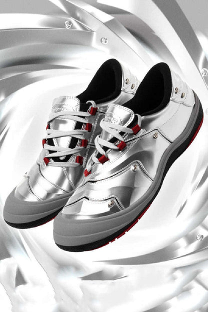 Metallic Silver Red Sole Athletic Sneakers - Wolvess