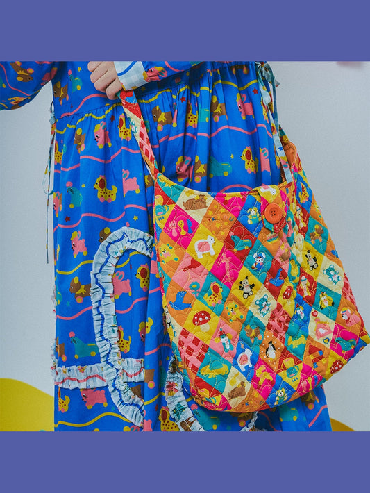 Rainbow Patchwork Animal Print Shoulder Bag - Wolvess