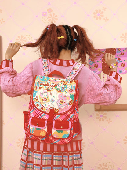 Sweet Plaid School Backpack Bag - Wolvess