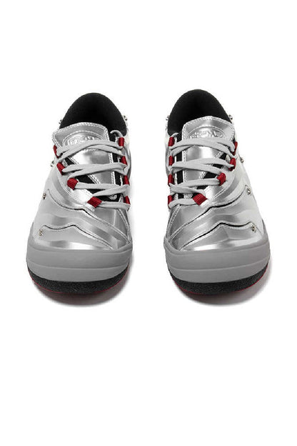 Metallic Silver Red Sole Athletic Sneakers - Wolvess