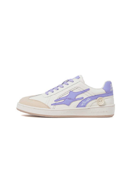 Cream Purple Leather Low-Top Court Sneakers - Wolvess