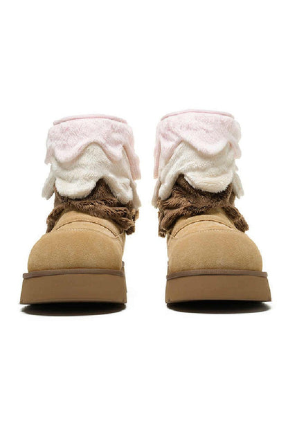 Fluffy Fold Over Suede Winter Boots - Wolvess