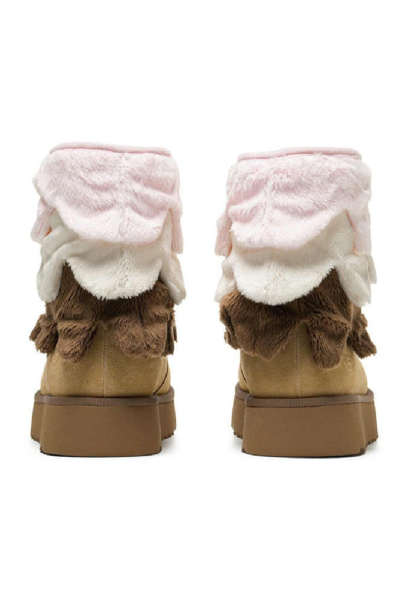 Fluffy Fold Over Suede Winter Boots - Wolvess