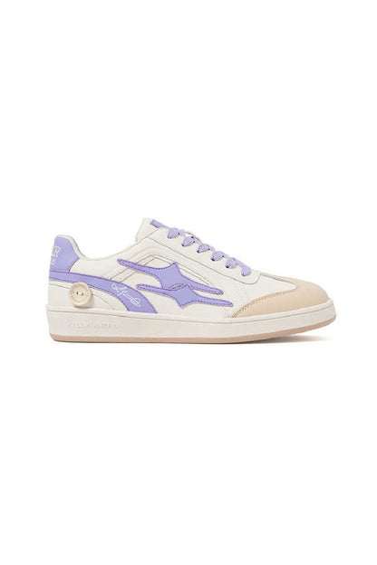 Cream Purple Leather Low-Top Court Sneakers - Wolvess