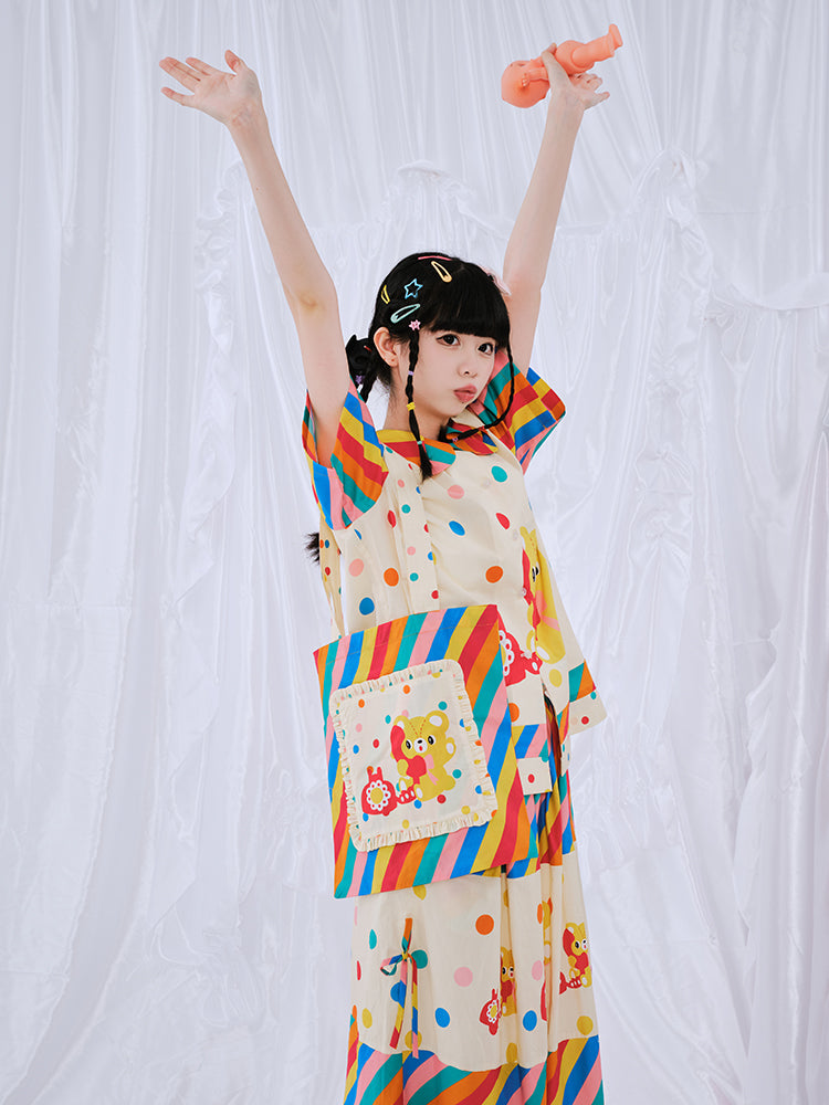 Rainbow Striped Bear Canvas Tote Bag - Wolvess