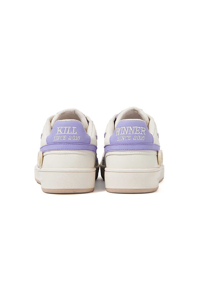 Cream Purple Leather Low-Top Court Sneakers - Wolvess