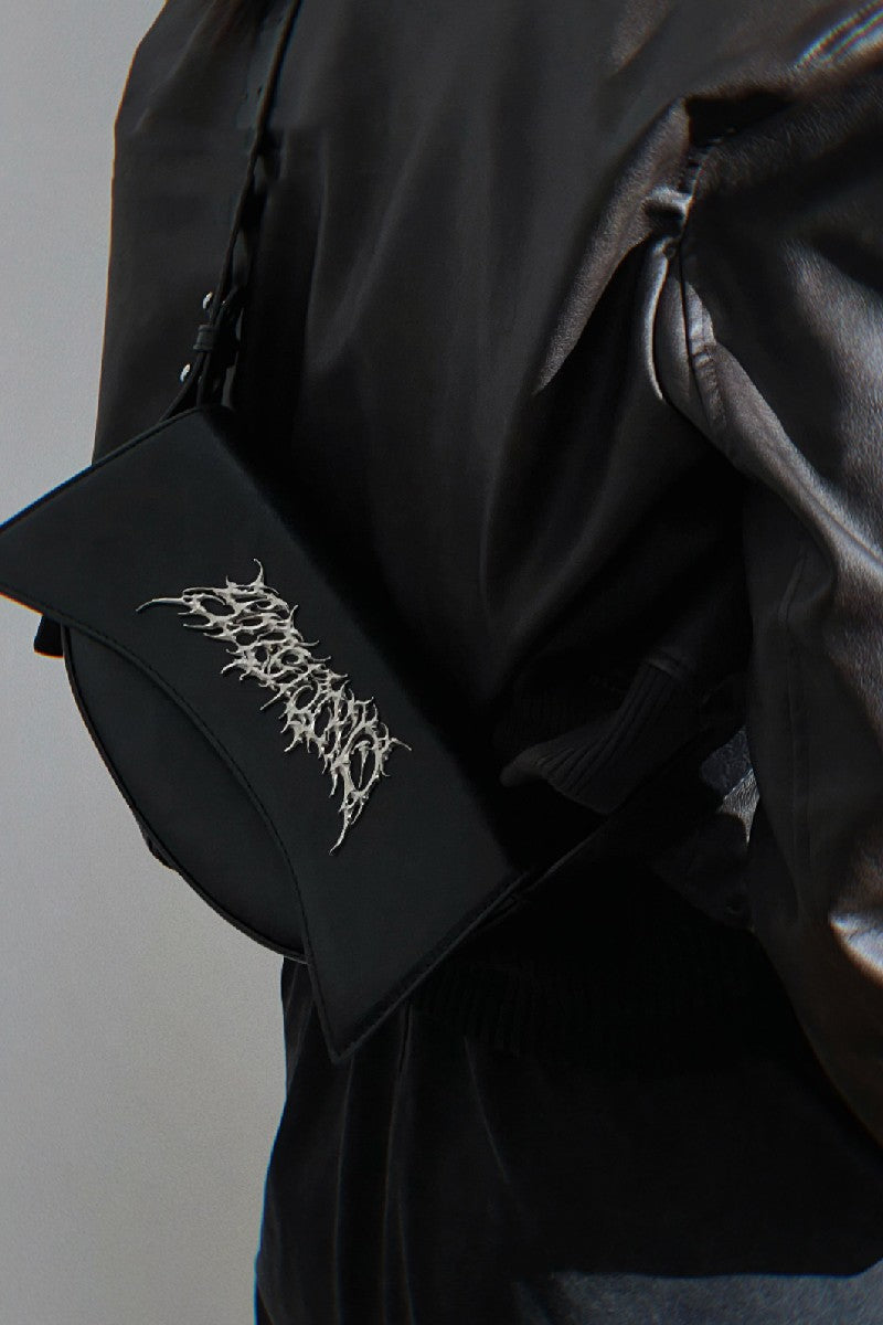 Black PU Leather Metal Logo Shoulder Bag - Wolvess