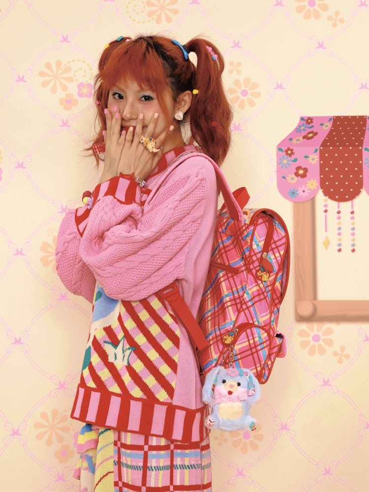 Sweet Plaid School Backpack Bag - Wolvess