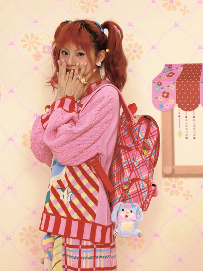 Sweet Plaid School Backpack Bag - Wolvess