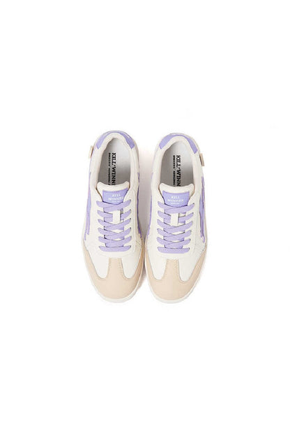 Cream Purple Leather Low-Top Court Sneakers - Wolvess