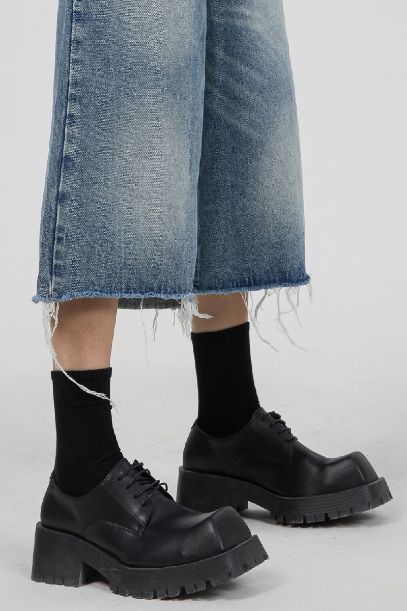 Squared Black Platform Chunky Derby Shoes - Wolvess