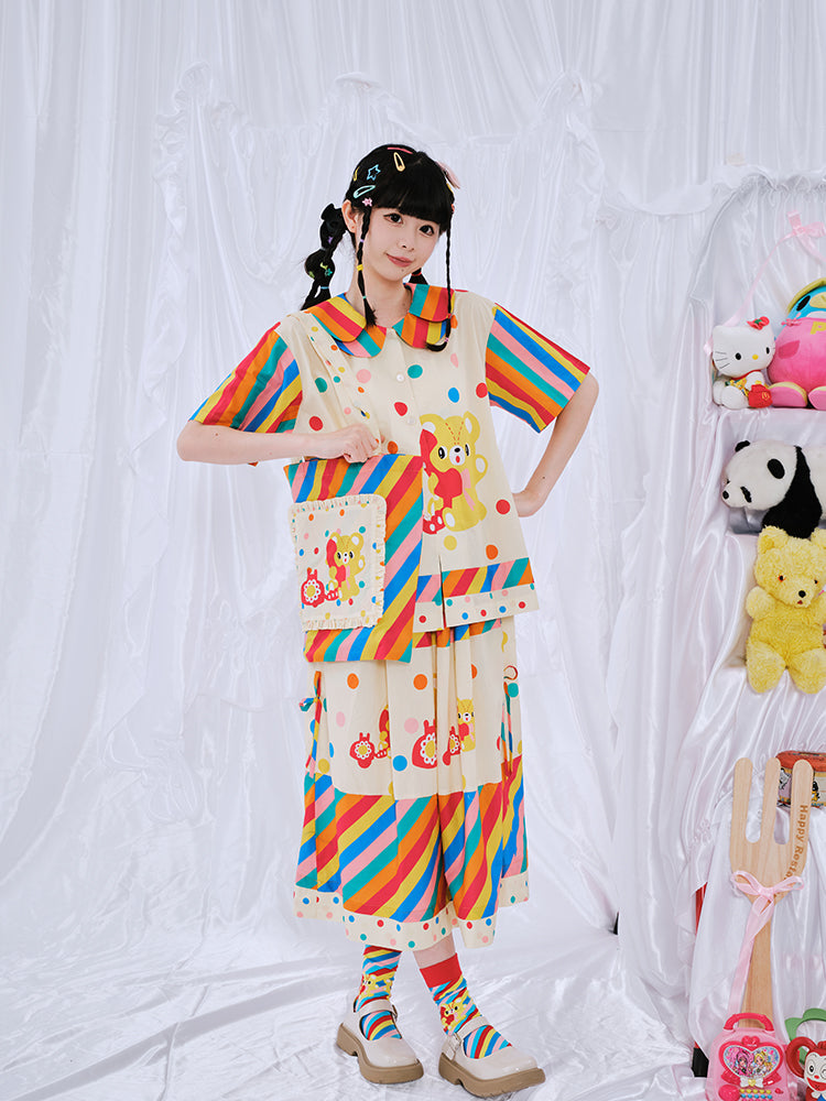 Rainbow Striped Bear Canvas Tote Bag - Wolvess