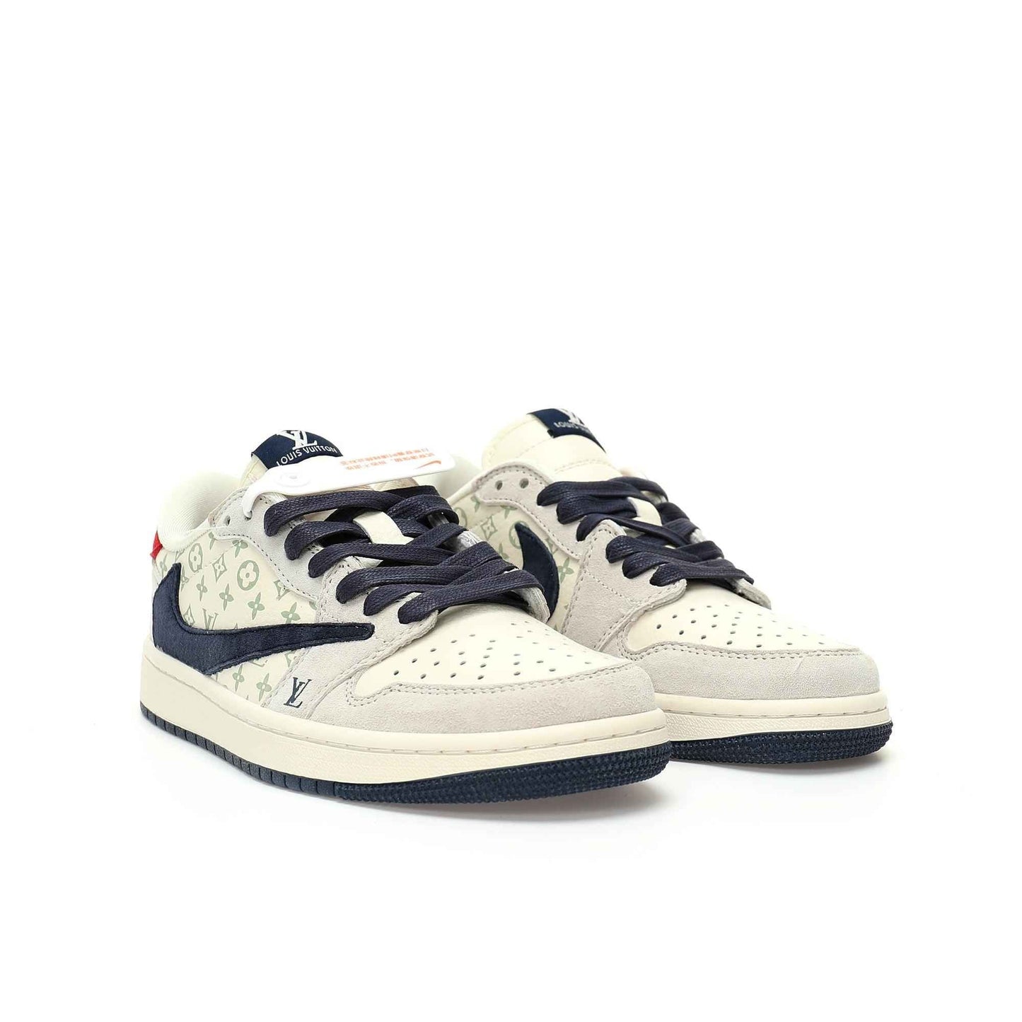 Custom Air Jordan 1 Low OG SP"Beige/Navy LV Monogram