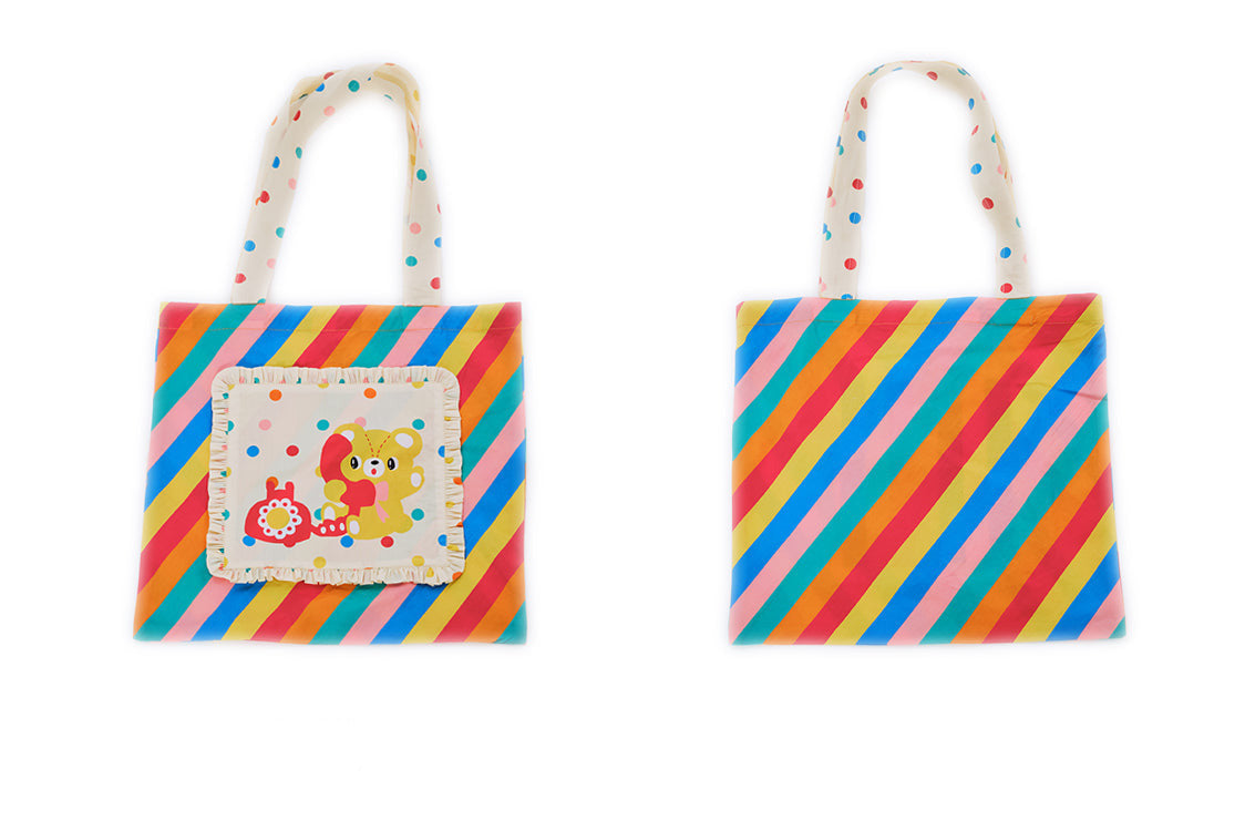 Rainbow Striped Bear Canvas Tote Bag - Wolvess