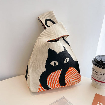 Retro Pattern Knit Storage Pouch - Wolvess