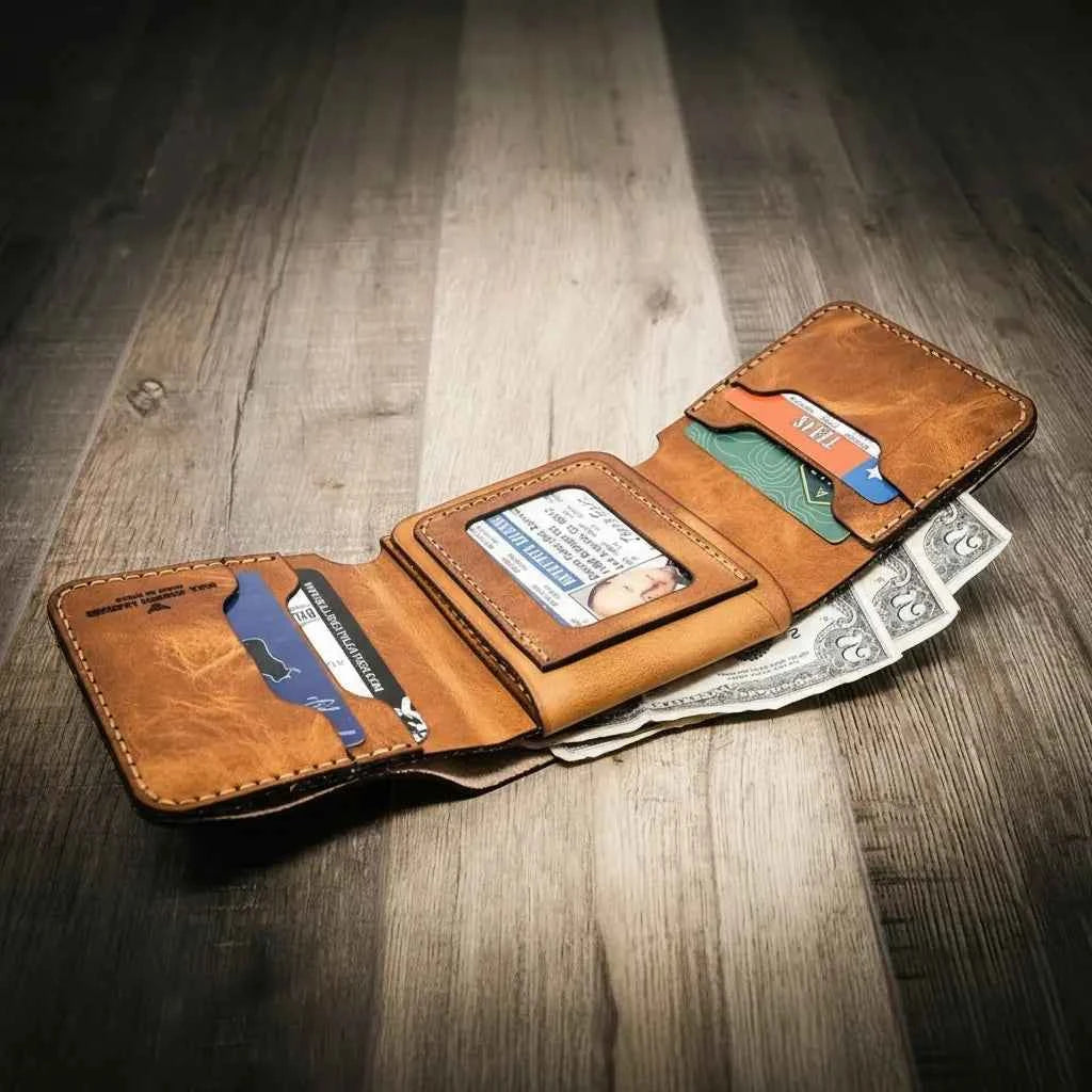 Badge Trifold Wallet - Saddle Tan