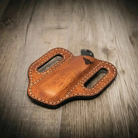 Custom Leather Knife Sheath - Chestnut Brown Bull Sheath Leather
