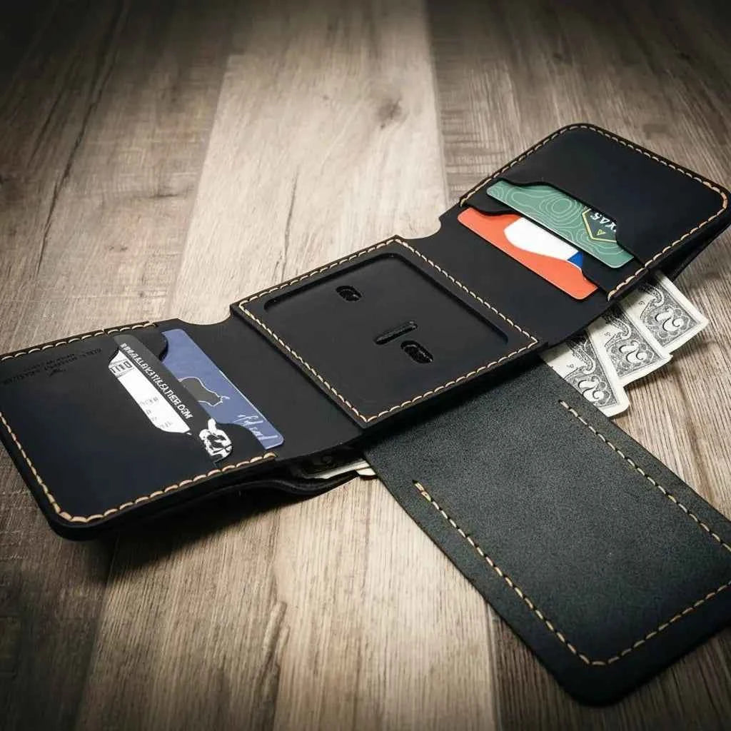Badge Trifold Wallet - Black Bull Sheath Leather
