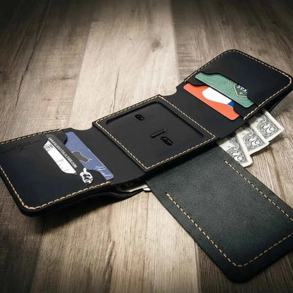 Badge Trifold Wallet - Black Bull Sheath Leather
